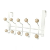 5 Hooks Over Door Hanger with Wooden Balls, Multi Functional Modern Design for Home Entrance, Wardro White Metal