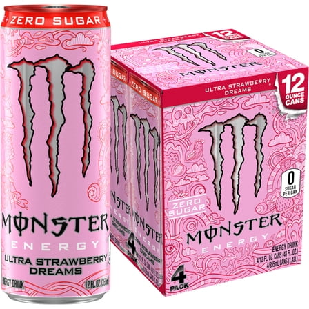 Monster Energy, Ultra Strawberry Dreams, Sugar Free Energy Drink, 12 fl oz, 4 Pack