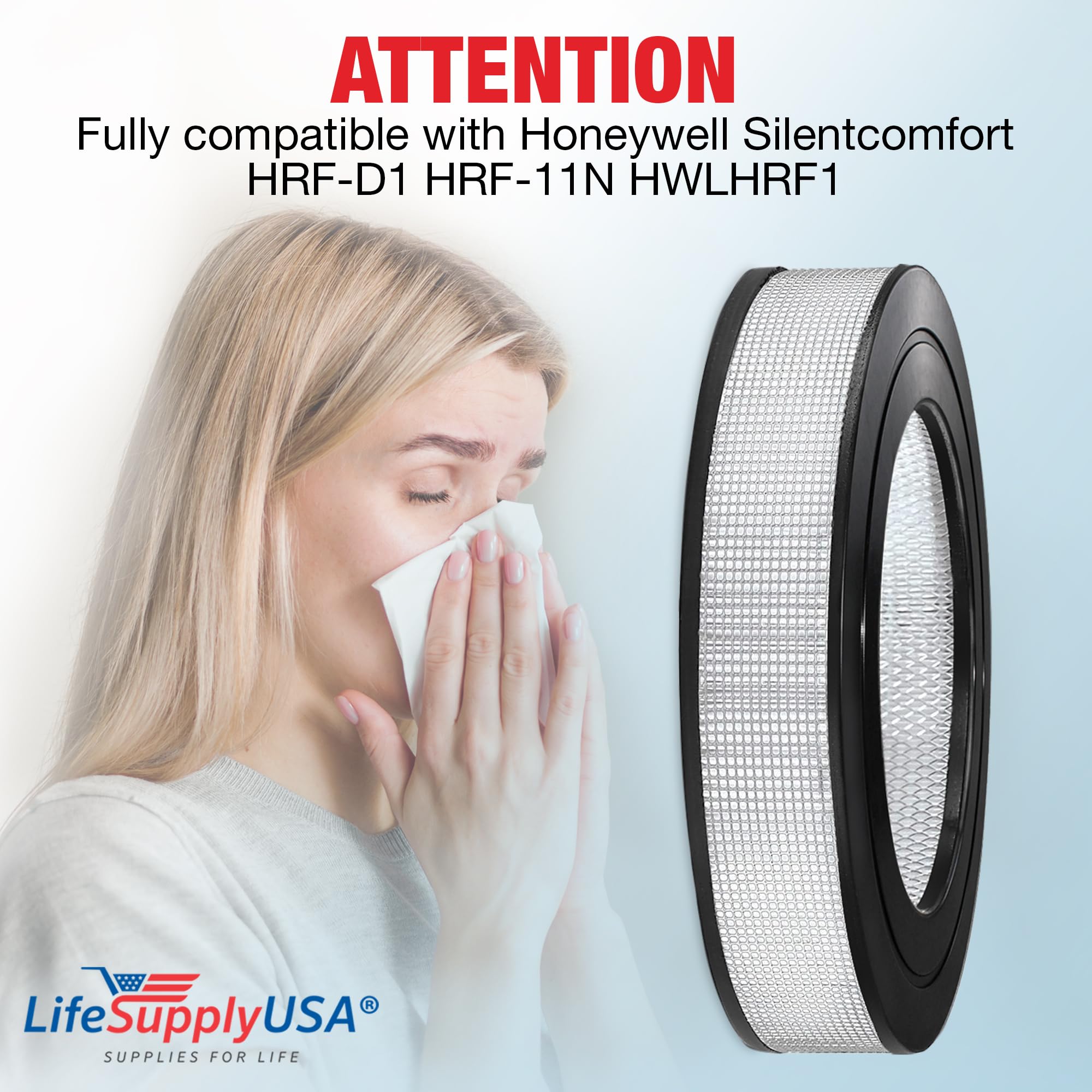 Filter D  HRF-D1 HEPA Filter Replacement Compatible with Honeywell Silentcomfort HRF-11N HWLHRF1 Air Purifiers by LifeSupplyUSA (2-Pack)