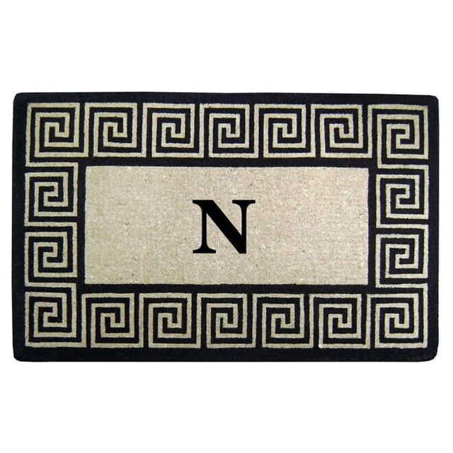 Nedia Home GKN3048 30 x 48 Po Clé Grecque Résistant Coco Coir Porte Mat&44; Monogramme N - Bronzage Naturel & Noir
