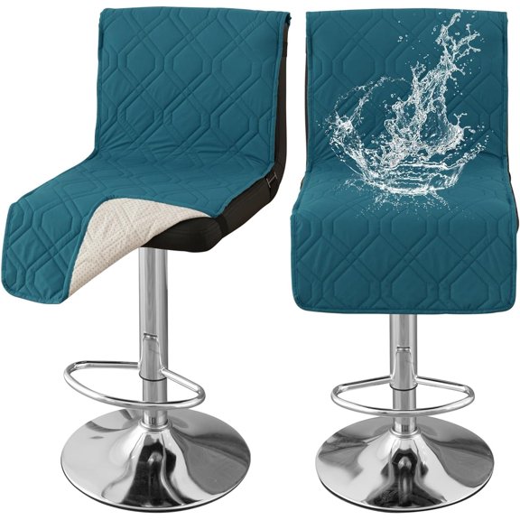 XUELC Waterproof Bar Stool Covers with Back – Non-Slip Quilted Stretchable Seat Slipcover, Reversible Jacquard Design for Counter Height & Mid-Low Back Barstools