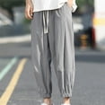 thumbnail image 2 of Black Cargo Pants Men Mens Cotton Linen Harem Pants Elastic Waist Drawstring Casual Cropped Trousers Yoga Beach Pants Trousers with Pockets Relaxed-Fit Tapered Lightweight Jogger Yoga Pants, 2 of 5