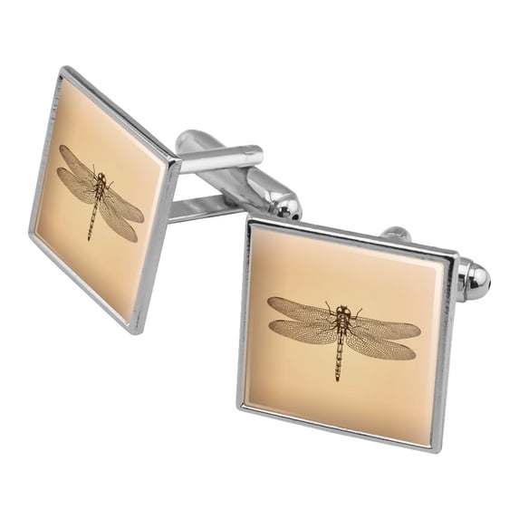 Dragonfly Vintage Insect Square Cufflink Set - Silver or Gold