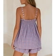 thumbnail image 6 of Women's Gingham 2 Piece Pajama Set Flowy Peplum Babydoll Cami Top Wide Leg Shorts Summer Loungewear Outfit (Pink,L), 6 of 6