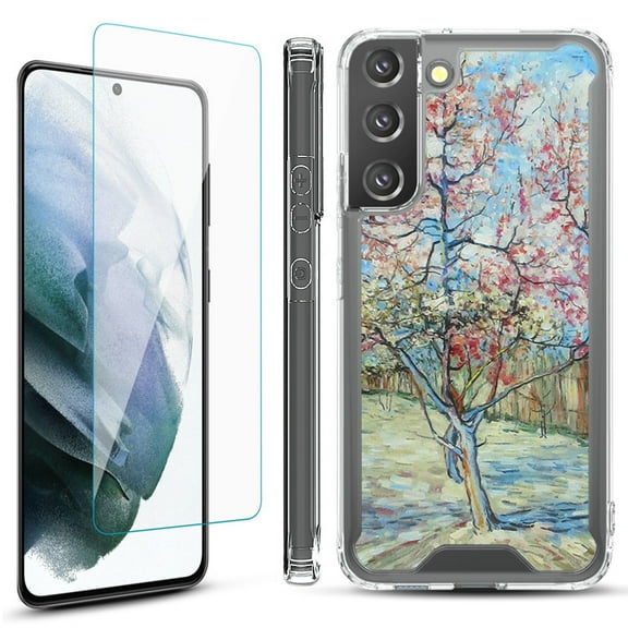 Shockproof Bumper Phone Case for Samsung Galaxy S22  / S22 Plus 5G, with Tempered Glass Screen Protector, by OneToughShield ® - Blossom Tree