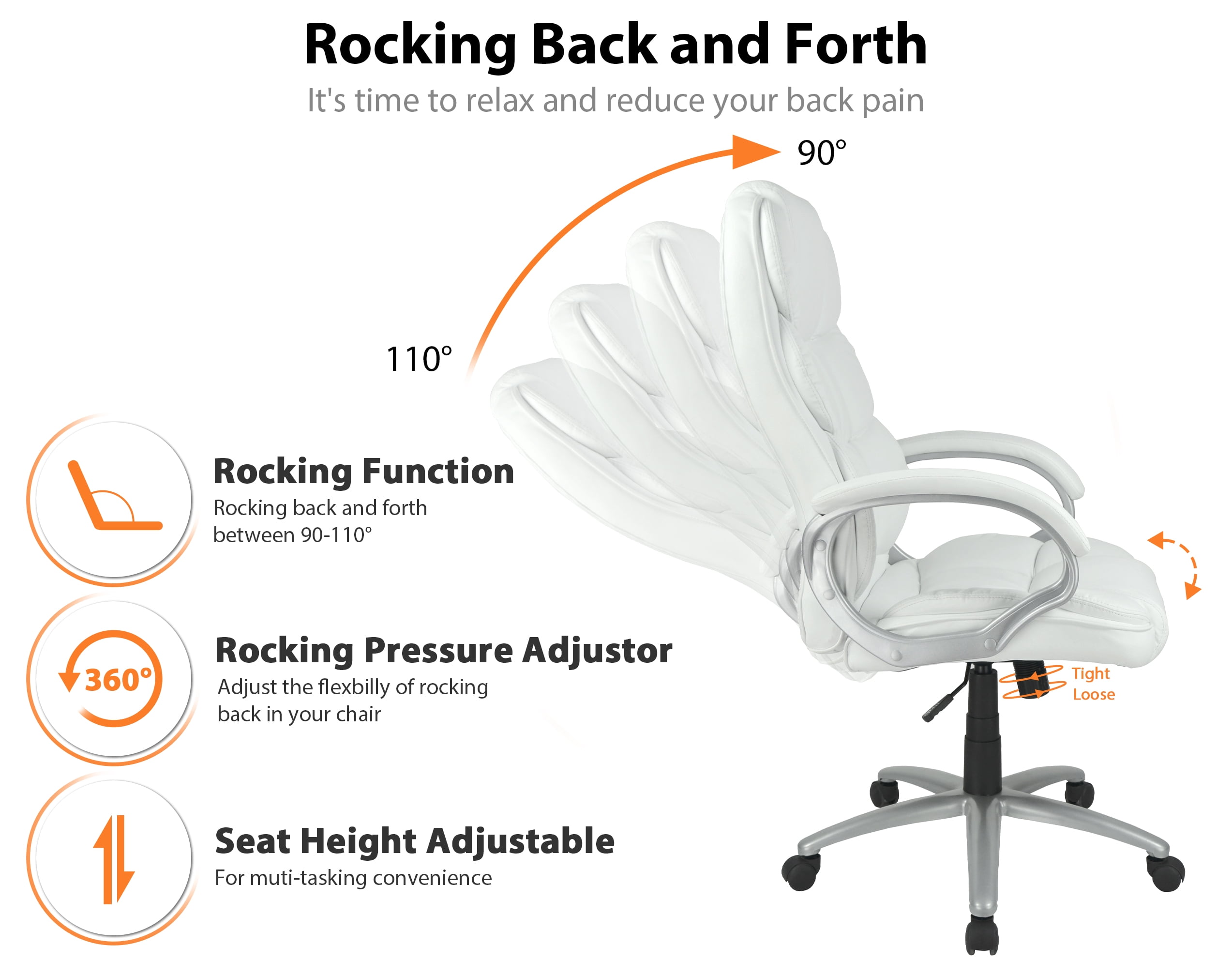 CL.HPAHKL Ergonomic Office Chair, PU Leather Home Office Desk Chairs, Adjustable Height Computer Chair with Armrest and Lumbar Support, Rolling Swivel Comfortable Office Chair Work Chair