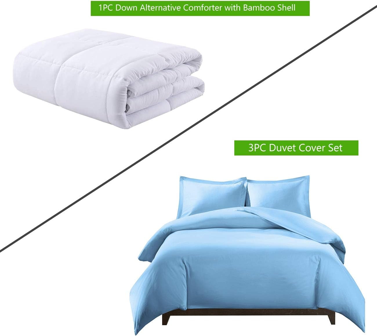 Sheetsnthings Viscose from Bamboo 4PC Bedding Set- Medium Weight Down Alternative Comforter and Duvet Cover with Shams (King/California King Blue)