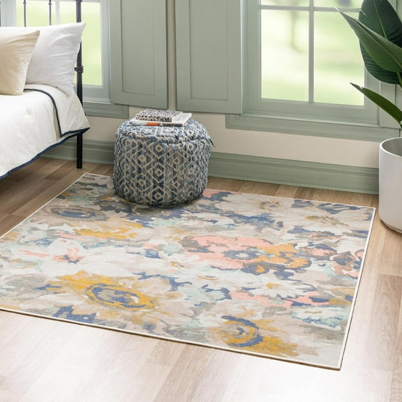 Unique Loom Lotus Collection Area Rug - Nymphaea (5' Square Multi/Black)