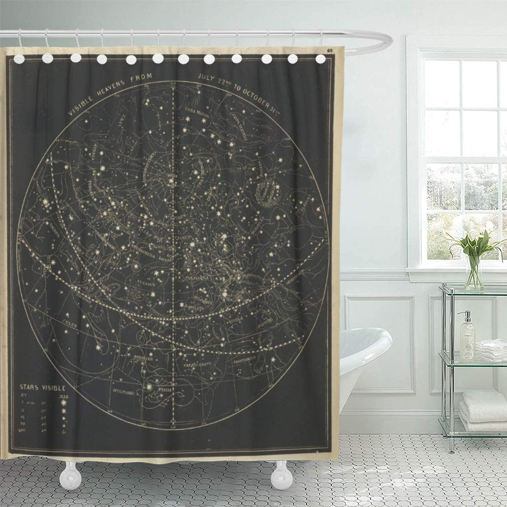 CYNLON Celestial Heavens July Oct Black White Map Atlas Bathroom Decor