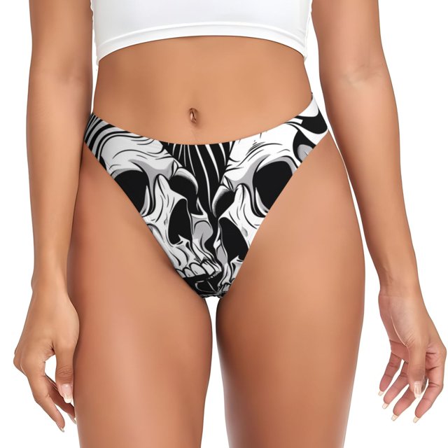 Fotbe Psychedelic Skull Illusion Art Tanga Sin Costuras para Mujer con Estampado – Panties Invisibles, Transpirables y Cómodos para Uso Diario-Small