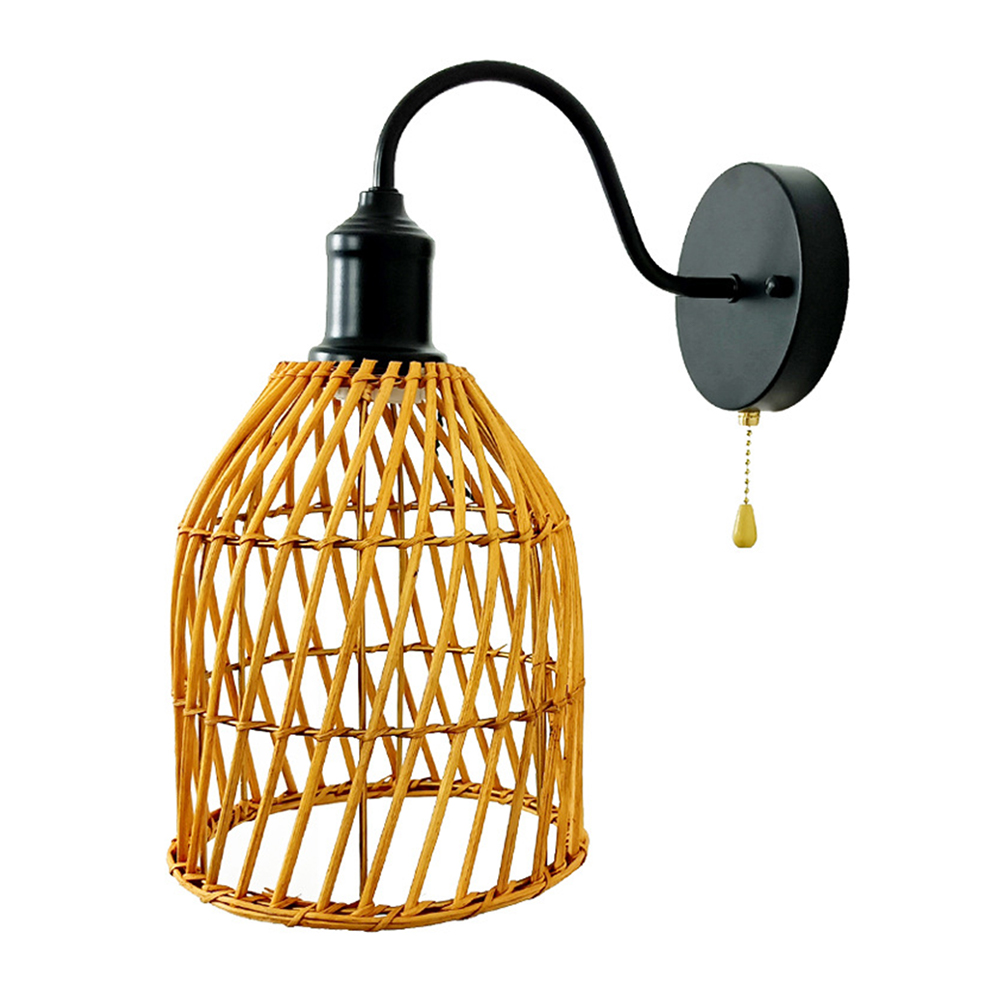 Wall Sconce Light Rattan Lamp Wicker Fixture Pendant Lights Bedside Hanging Wireless Night