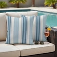 thumbnail image 4 of Blue Striped Outdoor Waterproof Pillow Covers, Modern Farmhouse Stripes Grey Decorative Square Throw Pillowcase Sofa Cushion Sham for Patio/Couch/Chair, 24"x24" 2 Pack, 4 of 8