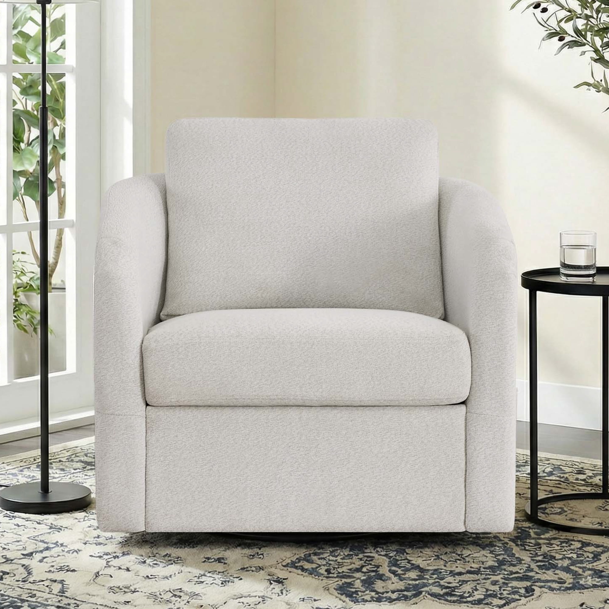 Spruce & Spring Modern Upholstered Swivel Barrel Accent Chair with Removable Slipcover White, Single Chair
