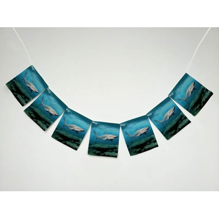 YKCG Underwater World Sea Ocean Shark Banner Bunting Garland Flag Sign for Home Family Party Decoration