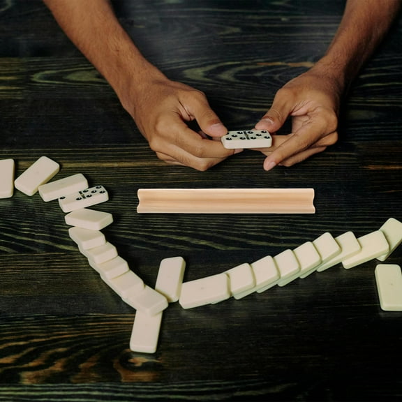 Masteelf Wooden Domino Racks Domino Trays Holders Organizer 7.4 Inch Mirror Letters Tile Holder For Mexican Train Mahjong Block