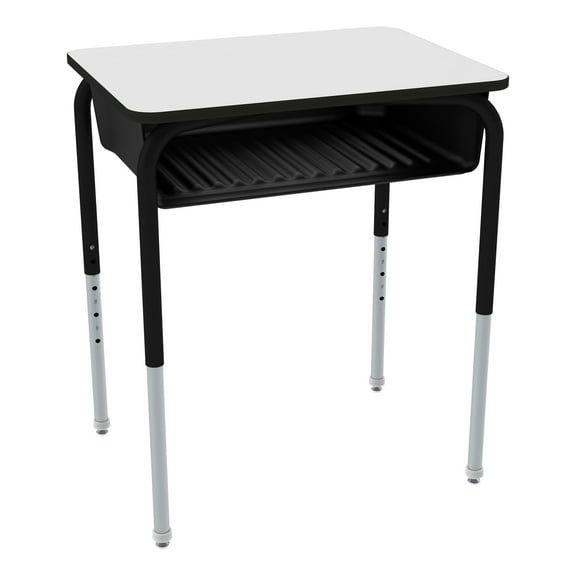 Learniture Open Front School Desk with Book Box for Kids, Students, and Classrooms - Adjustable Height Gray Top/ Black Bookbox (2-Pack)