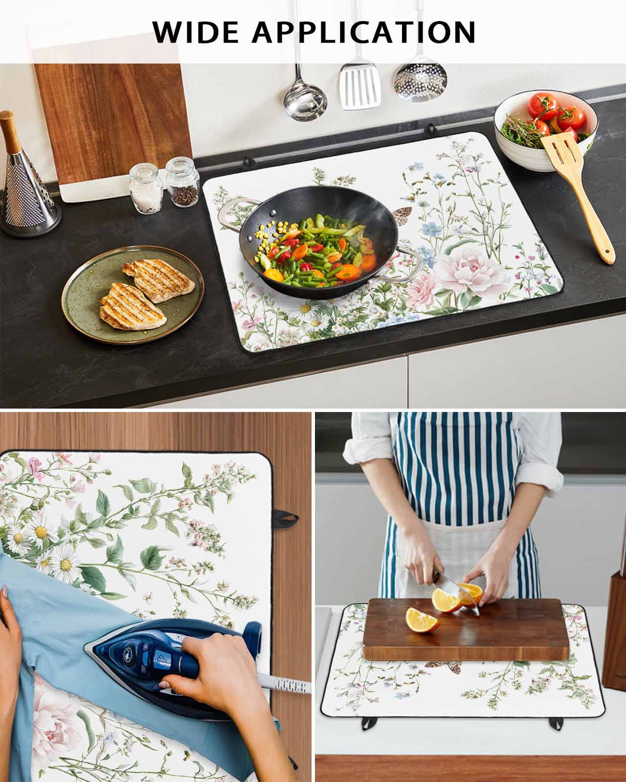nqOlkjepod Large Induction Cooktop Protector Mat 24"x21", Spring Floral Stove Top Covers for Electric Stove, Pastoral Flower Summer Botanical Watercolor Stove Burner Cover Mats Stove Cover