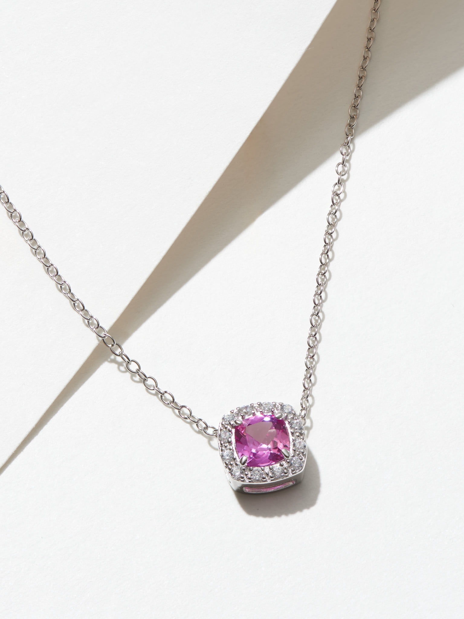 Forever Facets Created Pink Sapphire and CZ Necklace in Sterling Silver, Adult Female