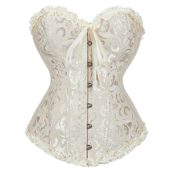 Corset Top Bustiers for Women Lace Up Ovebust Victorian Corset Plus Size Vintage Corsets Beige 2XL