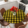 thumbnail image 2 of Black Yellow Plaid Round Tablecloth 36-44 Inch Round Fitted Table Cloth with Elastic Edge, Retro Country Buffalo Check Gingham Waterproof Table Cover Protector for Outdoor Picnic Party Dining, 2 of 6