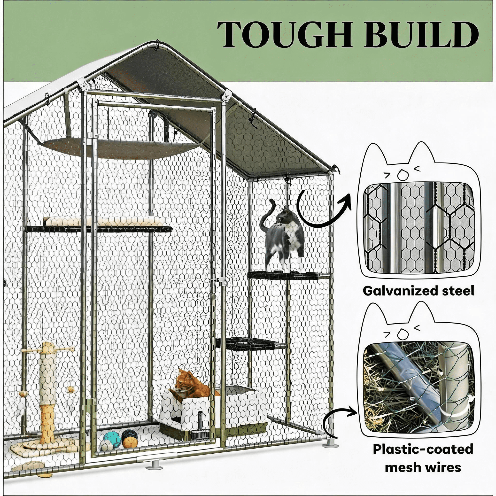 Pet Cage, Walk-in Cat Patio Enclosure Cage, Large Catio Outdoor Cat Enclosure