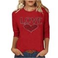 thumbnail image 2 of SOOMLON Women Valentine's Day Tops Lover Valentines Gift Loose 3/4 Sleeve Crew Neck T Shirts Cute Heart Print Tee Shirts Trendy Holiday Clothes 2025 Red L, 2 of 4