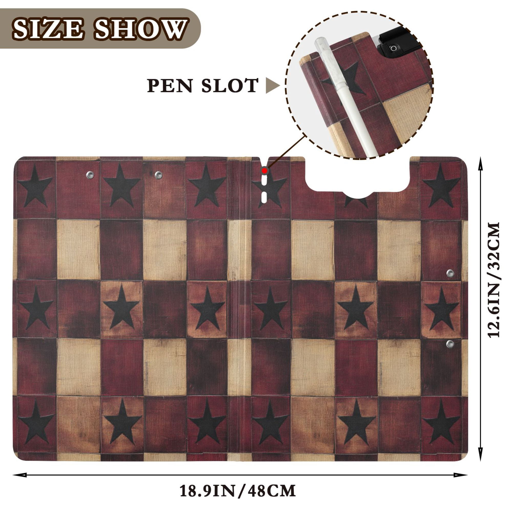 FORMRS A4 Clipboard Folder with Pen Holder Horizontal Foldable School Office Binder, Star Spangled Squares