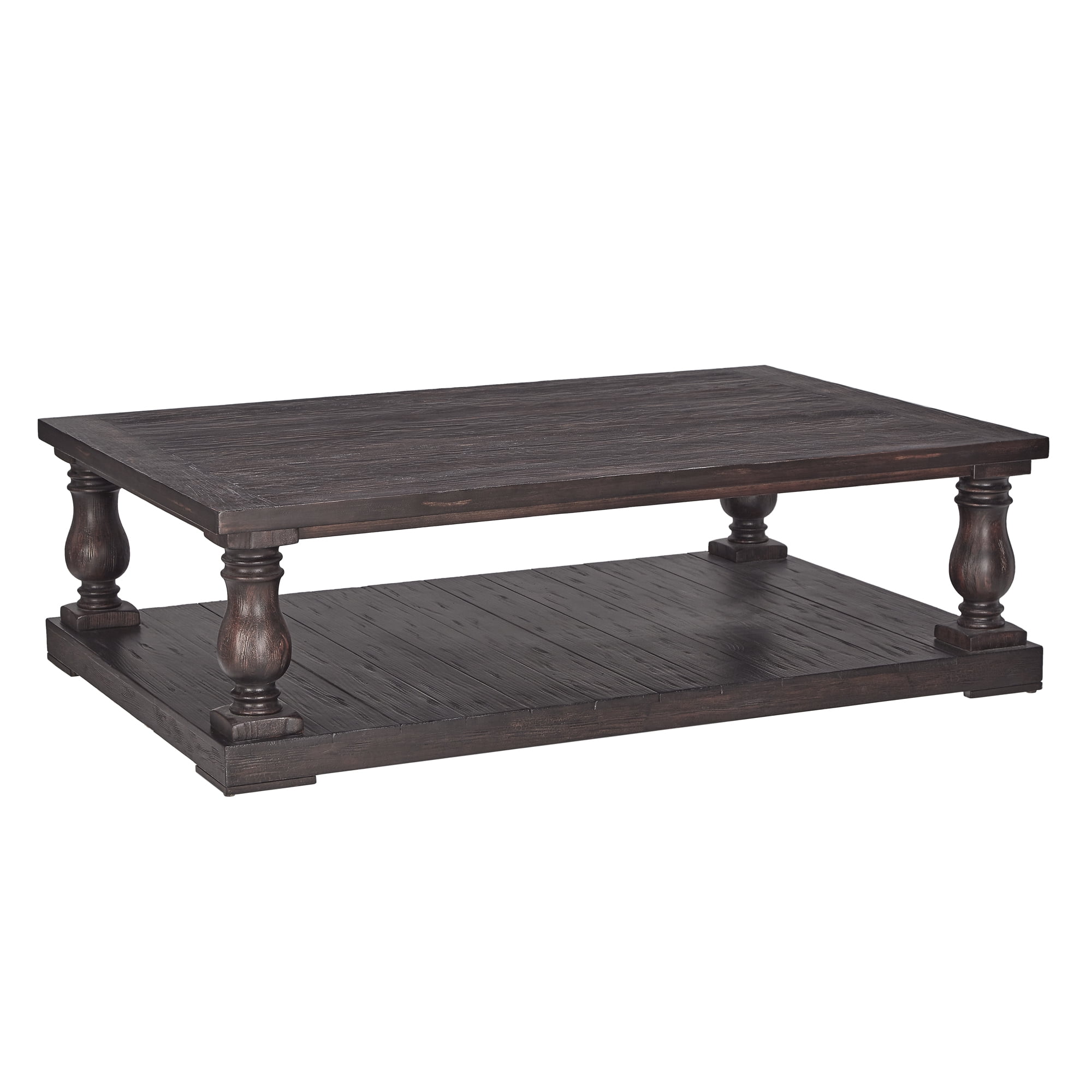 HumbleNest Weston Home Dunbar Rectangle Pedestal Coffee Table with Lower Storage Shelf, Espresso