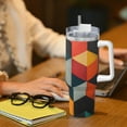 thumbnail image 6 of Cauagu Geometric Cube Pattern Art Print Stainless Steel Vacuum Insulated Tumbler,40oz Water Bottle with Handle & Flip Straw Reusable Travel Coffee Mug for Women & Men, 6 of 8