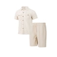 thumbnail image 3 of Afdoent Men's 2 Pieces Outfits 2026 Summer Men's Plus Size Pocket Short Sleeved Shirt And Shorts Set Solid Color Summer Vacation Outfits For Men, 3 of 9