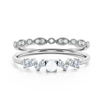 Beautiful Anniversary Gift Minimalist 1.15 Carat Round Diamond Moissanite Engagement Ring, ZigZag Style Wedding Band in 10k Solid White Gold, Gift For Woman, Promise Ring, Bridal Set, Matching Band