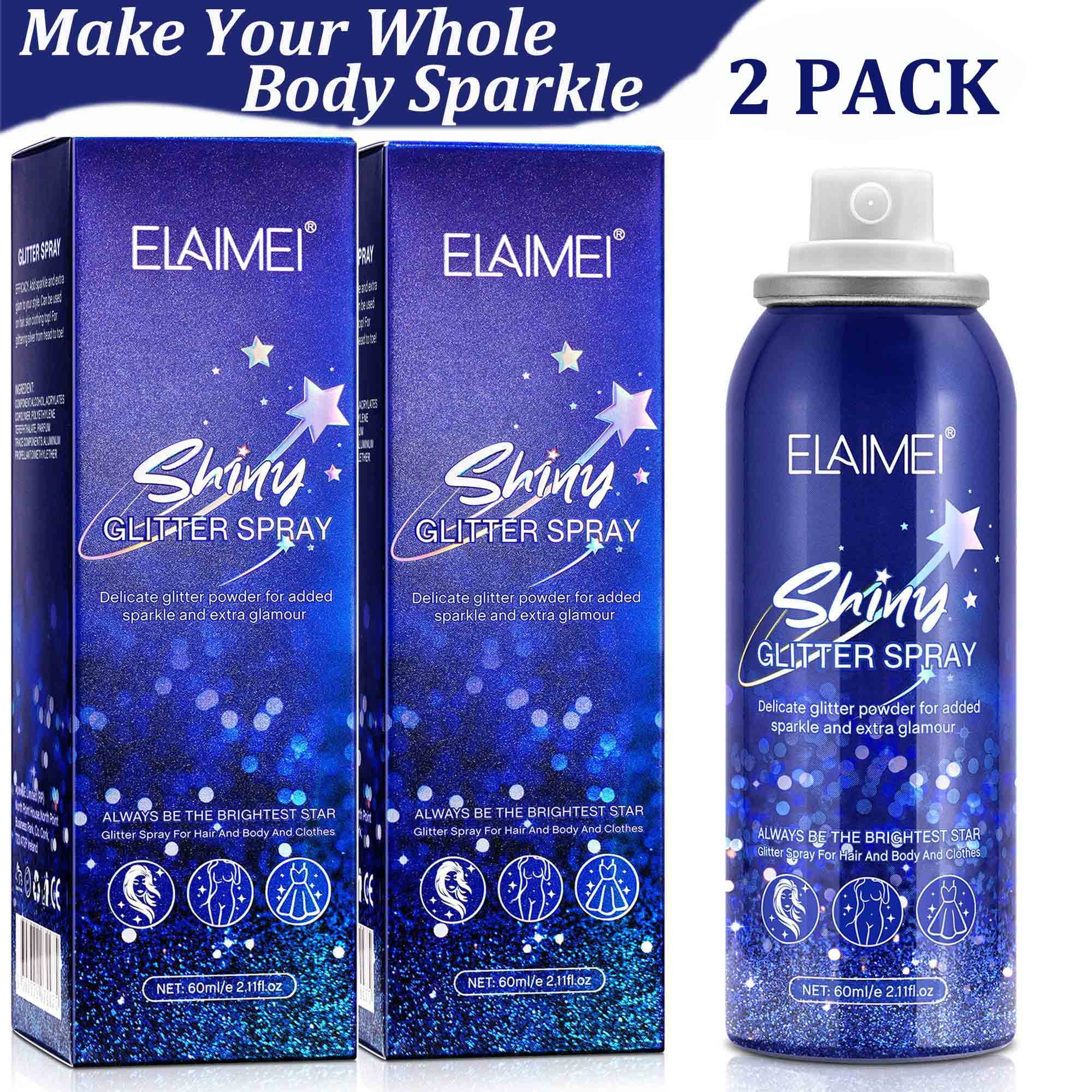 2 Pack Elaimei Shiny Glitter Spray Long Lasting, Glitter Powder Spray for Hair Body Skin and