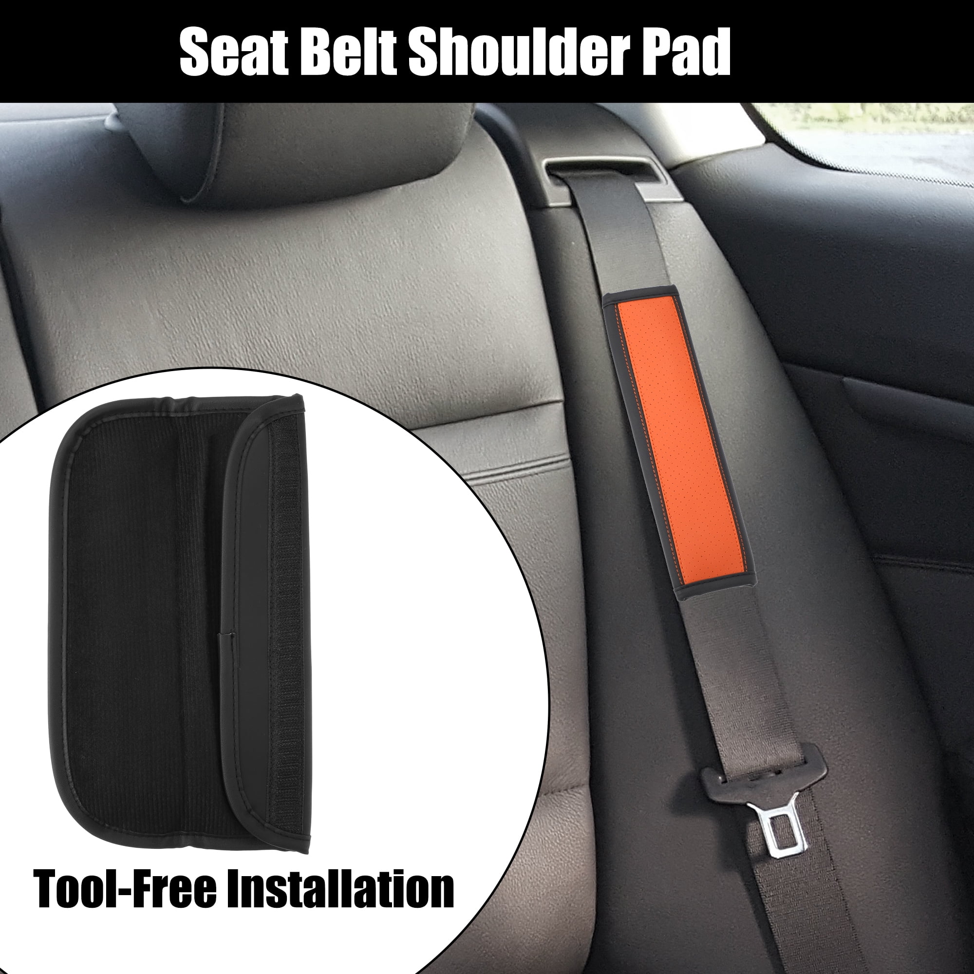 Unique Bargains 2 Pcs Universal Faux Leather Car Seat Belt Cover Pads Black Orange