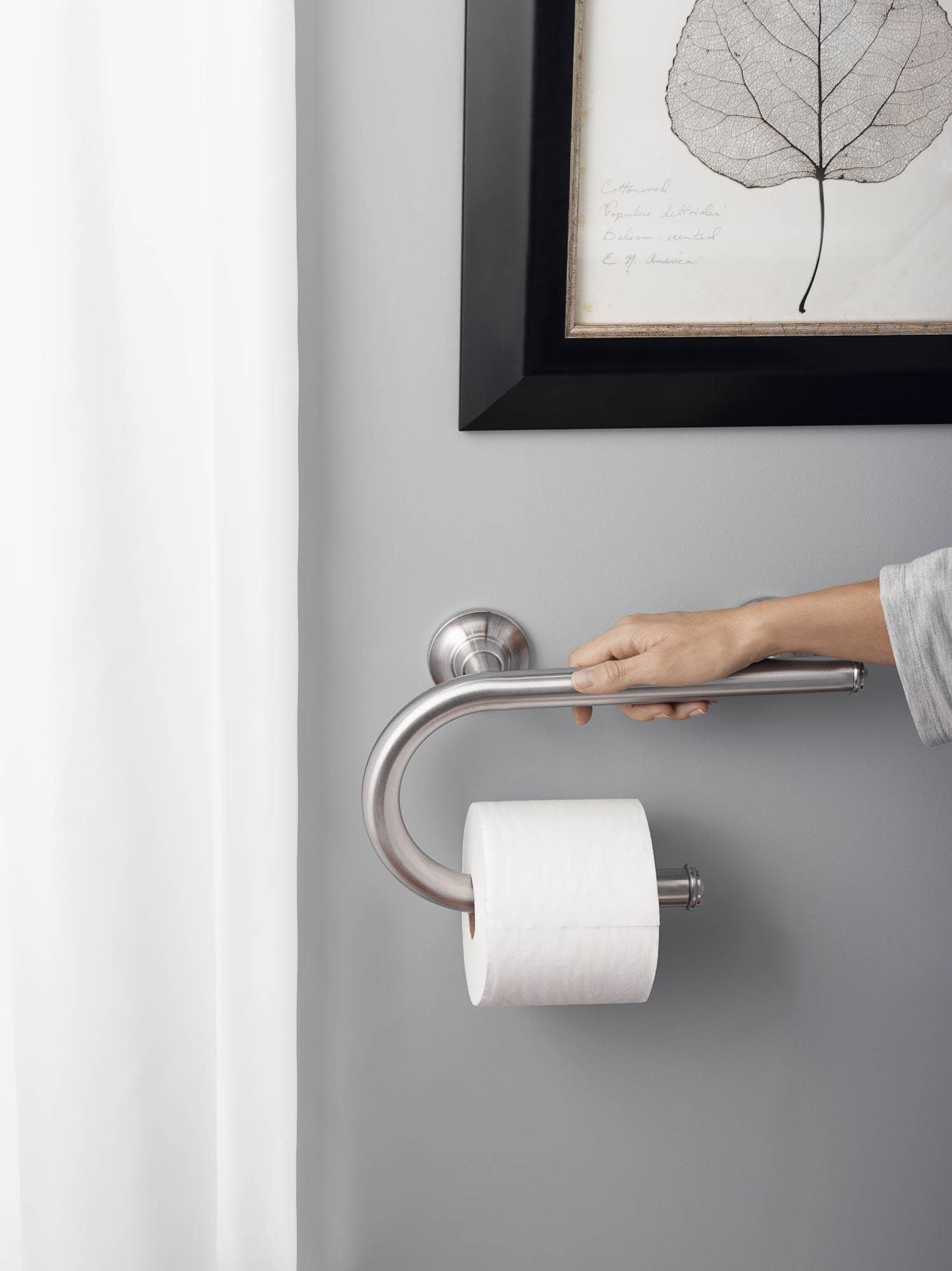 Moen LR2352DBN Home Care 8-Inch Grab Bar with Integrated Toilet Paper Holder, Brushed Nickel