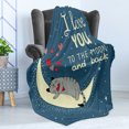 thumbnail image 4 of I Love You Soft Flannel Fleece Throw Blanket, Sleepy Cat Holding Hearts over the Moon at Night Sky, Cozy Plush for Indoor and Outdoor Use, 50" x 60", Pale Yellow Warm Taupe, by Ambesonne, 4 of 5
