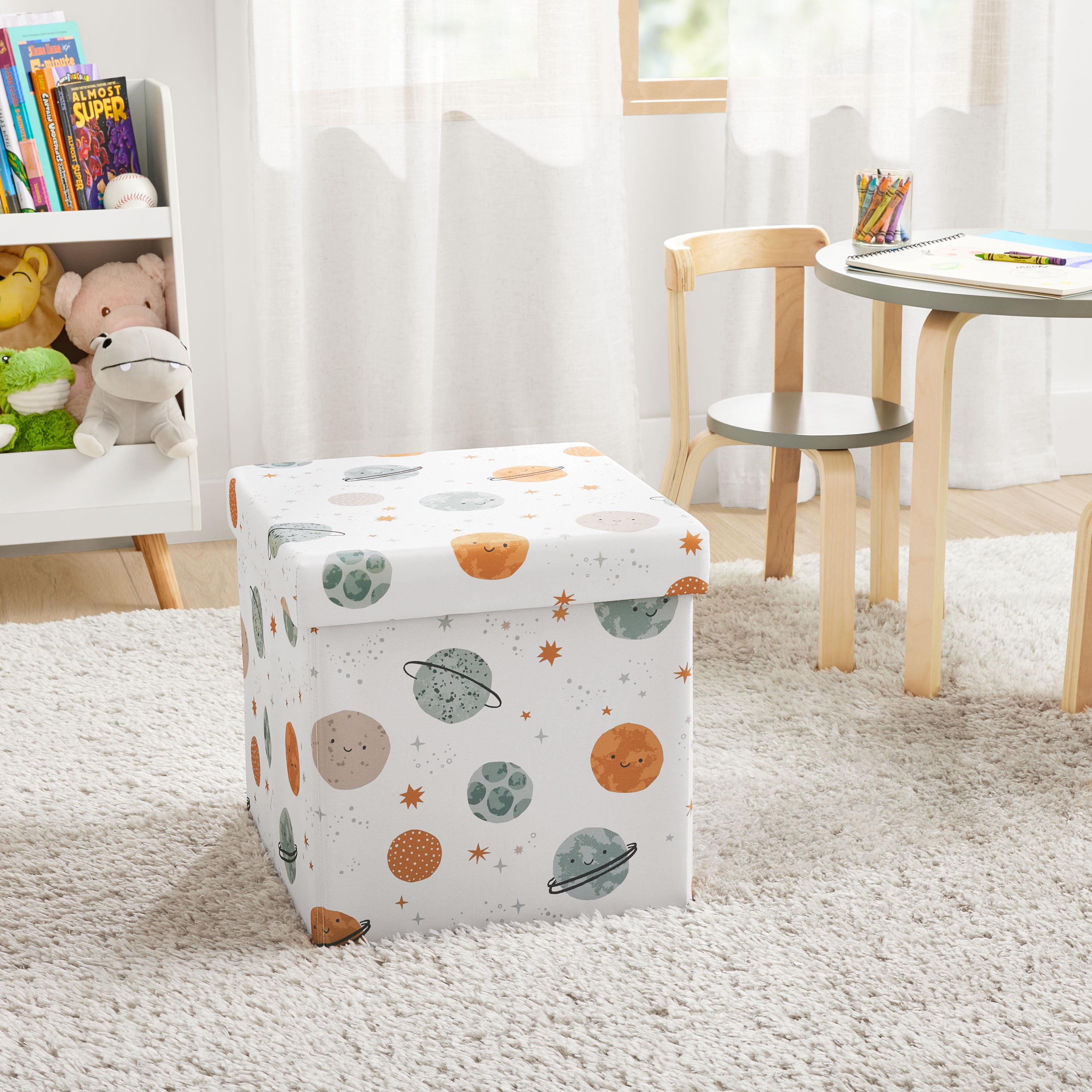 (2 pack) Kvell Kids 15 x 15 x 15 inches Collapsible Toy Storage Bin with Planet Design and Removable Lid