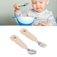 thumbnail image 1 of Toddler Fork Spoon Cartoon Shape, Silicone 316 Stainless Steel Dishwasher Safe Compact Design For Independent Eating Training, 1 of 8