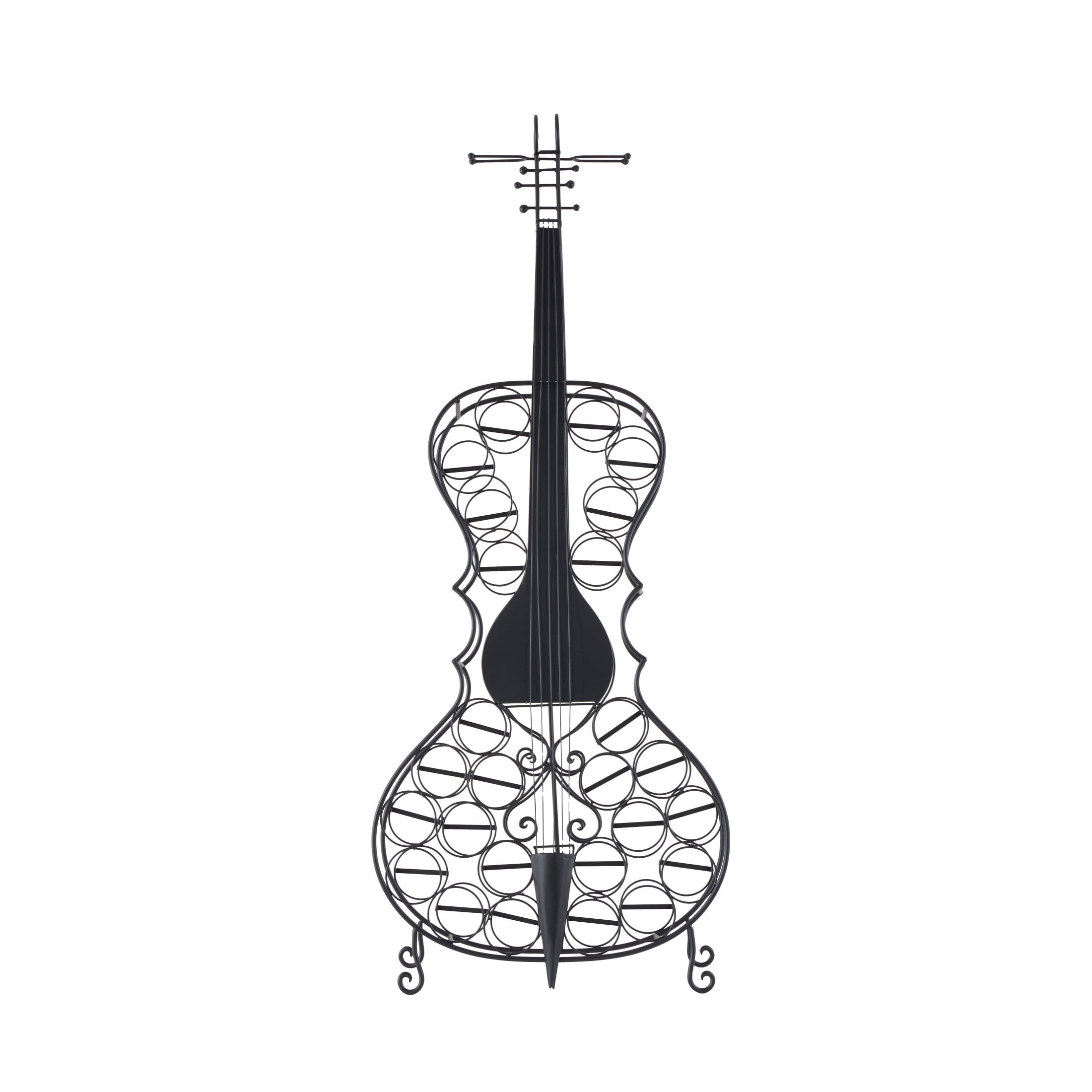 DecMode 27" x 68" Black Metal 26 Bottle Cello Instrument Standing Wine Rack, 1-Piece