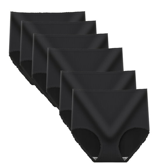 Riecok Womens Brief Panties Plus Size 6 Pack High Waist Tummy Control Butt Lifting Stretch Comfortable Panties Black XL