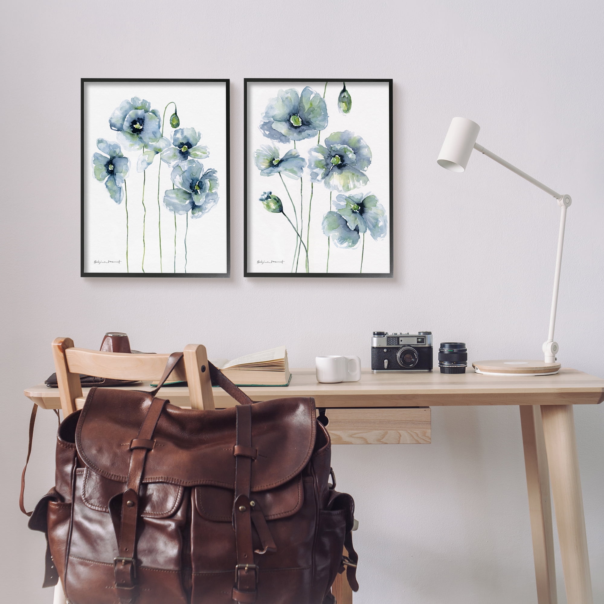 Stupell Blue Poppies Blooming Garden Flowers Botanical & Floral Painting Black Framed Art Print Wall Art, Set of 2