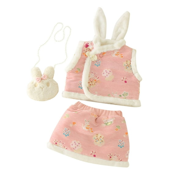 Ruyang Toddler Girls Cute Bunny New Year Outfits Long Sleeve Fleece Vest Coat Skirt Bag 3pcs Princess Fairy Clothing