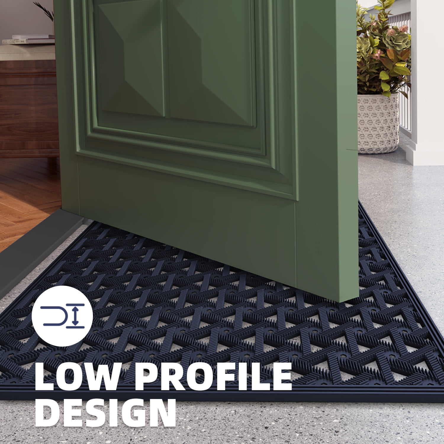 PABUBE Outdoor Doormat , Waterproof and Heavy Duty Doormat for Outside, Low Pile Dirt Trapper Rubber Outdoor Mat and Non-Slip Welcome Mat for Front Doors, 24" x 36", Blue