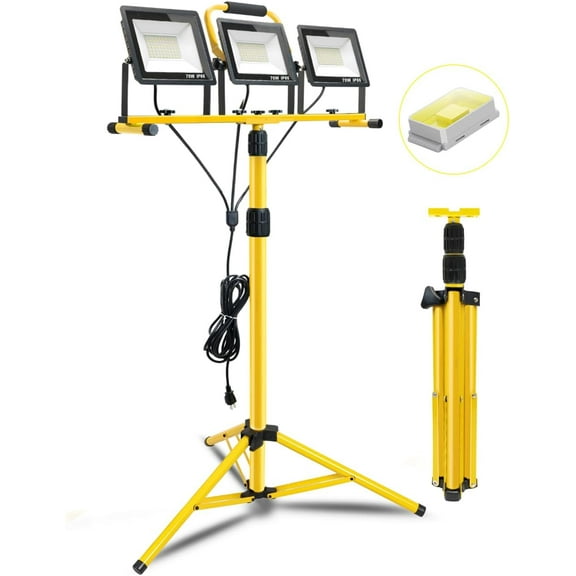 21000Lumen LED Work Lights with Stand: 3 Head Adjustable Work Light with Individual Switch - IP66 Waterproof Foldable Tripod Worklight with 16.4FT Cord for Indoor Outdoor Portable Lighting