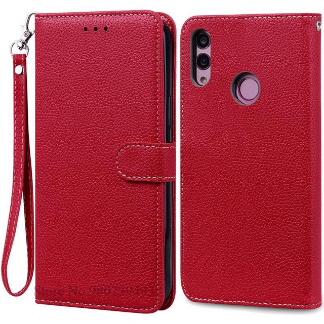 For Huawei P Smart 2019 Case POT-LX1 POT-LX3 Leather Wallet Flip Case For Huawei P Smart 2019 Case Silicone Cover Coque Fundas Dark Red-Strap P Smart 2019 POT-LX1