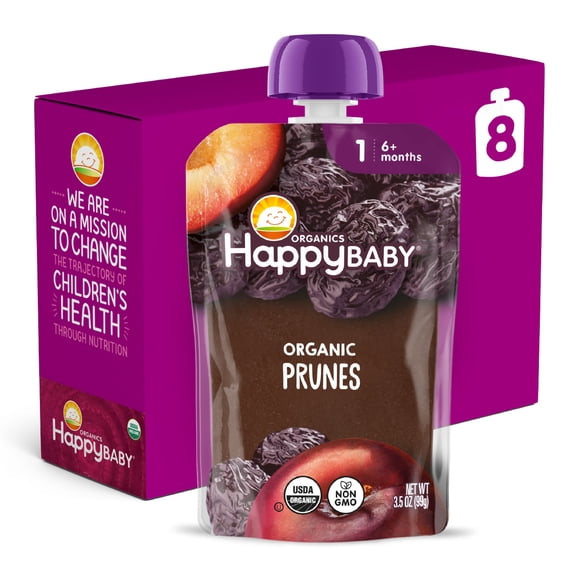 Happy Baby Clearly Crafted, Stage 1 Organic Baby Food Pouches, Prunes, 3.5 oz. (8 pack)