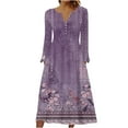 thumbnail image 2 of Utoimkio Women's Floral Print Long Sleeve Maxi Dress Casual Loose V Neck Button Down Long Dresses for Women, 2 of 5
