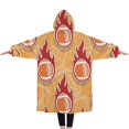 thumbnail image 2 of Oversized Wearable Blanket Hoodie,Orange Flaming Footballs Pattern Sherpa Blanket Hoodie with Super Pockets,Super Warm Fuzzy Pullover for Women & Men, 2 of 6