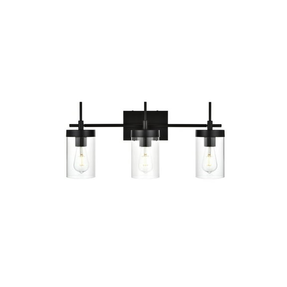 Living District Benny 3-Light Iron & Glass Bath Sconce in Black/Clear
