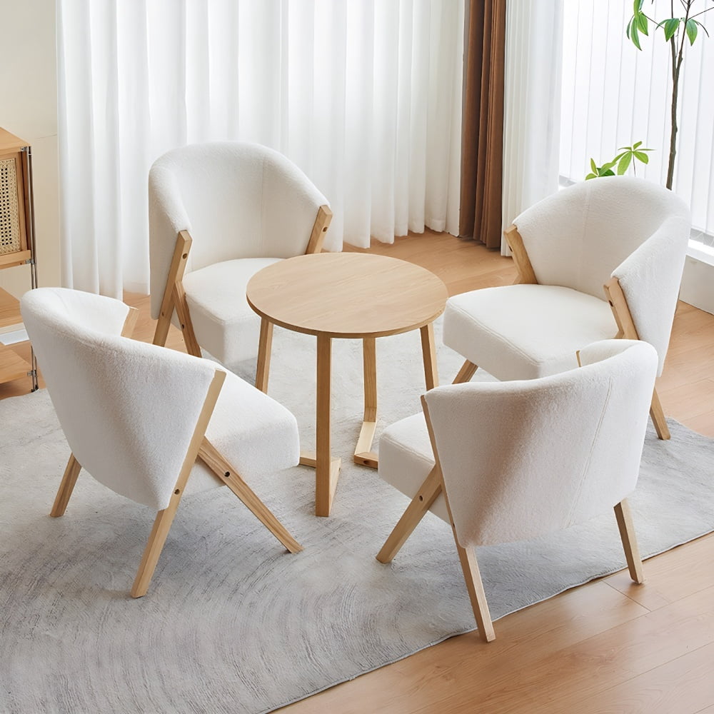24" Round End Table, Mid Century Modern Solid Wood Sofa Side Table with V-Shaped Legs, Small Coffee Table for Small Space Living Room, Nightstand for Bedroom, Natural