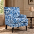 thumbnail image 2 of Leumius Modern Accent Chair with Wood Legs,Vintage Upholstered Armchair Single Sofa Chair Reading Accent Chair for Living Room Bedroom Office,Blue and White, 2 of 4